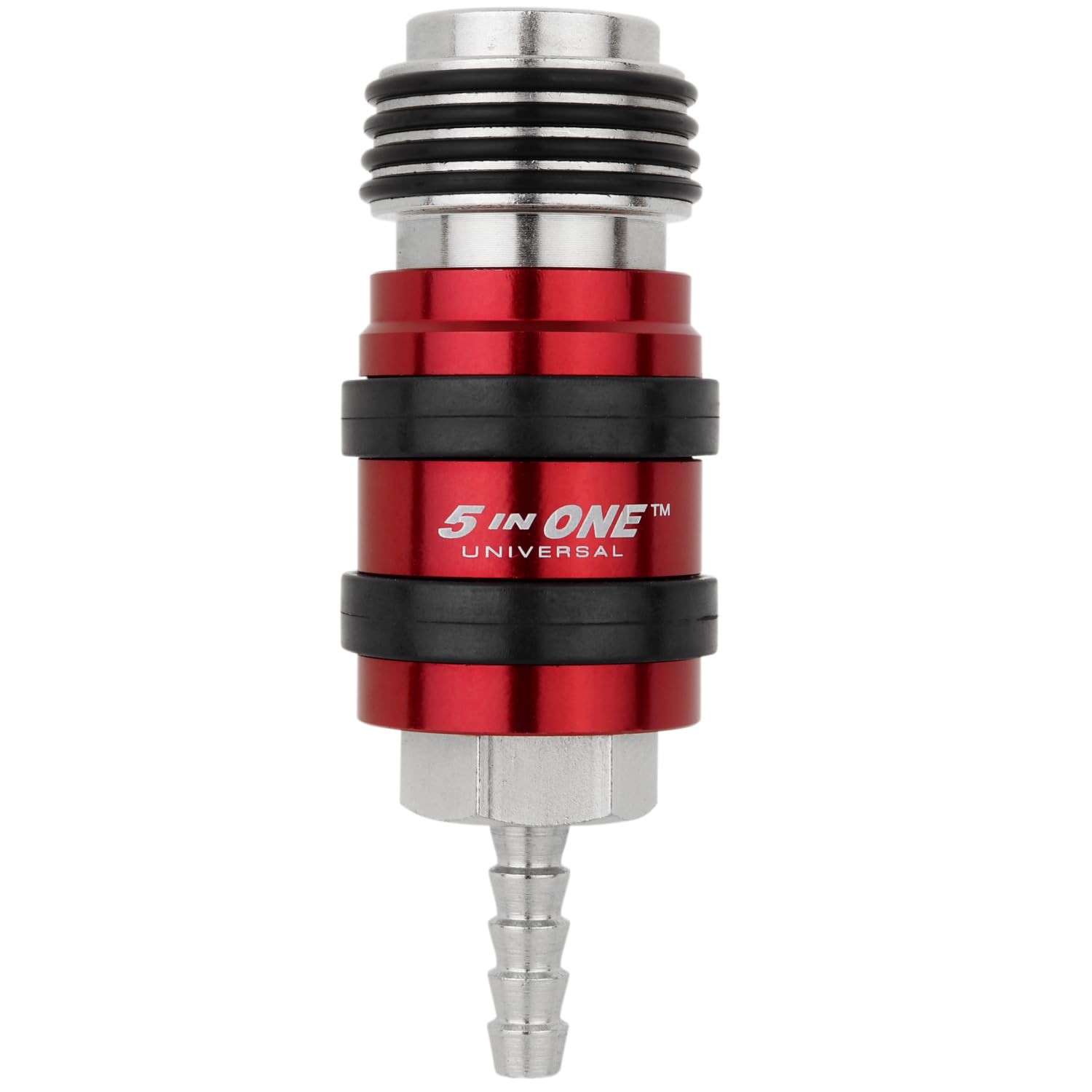 Milton 5 In ONE Universal Safety Exhaust Hose Barb Industrial Coupler, 1/4" ID x 1/4" Flow Body, Box of 5 (1754)