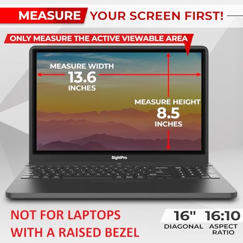 SightPro Magnetic Laptop Privacy Screen 16 Inch 16:10 - Removable Computer Privacy Filter Shield and Protector (Not Compatible with Raised-Frame Laptops)
