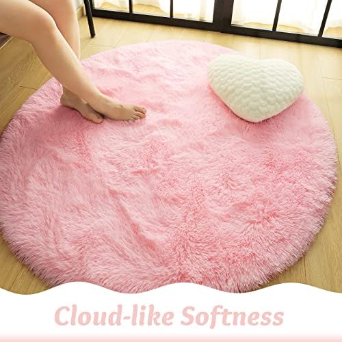 DETUM Pink Round Rug for Girls Bedroom,Fluffy Circle Rug 4 X 4 Feet for Kids Room,Furry Carpet for Teen Girls Room,Shaggy Circular Rug for Nursery Room,Fuzzy Plush Rug for Dorm,Cute Room Decor for Baby 6 51R RmcrkWL. AC