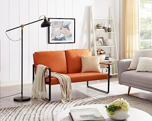Gatroty Leather Accent Chair, mid-Century Modern Upholstery Chair/Armchair, 2-Seater Sofa (Removable Back and Cushion), Suitable for Living Room, Bedroom (loveseat - Orange)
