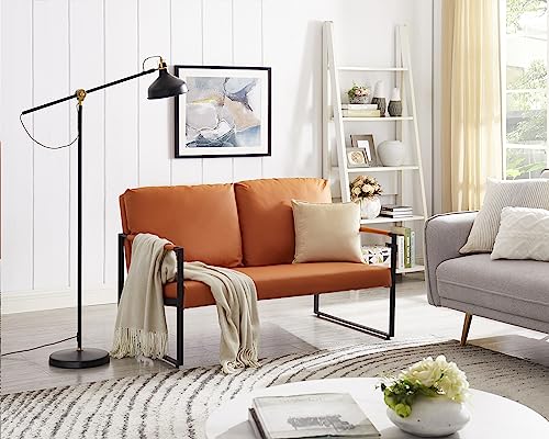Gatroty Leather Accent Chair, Mid-Century Modern Upholstery Chair/Armchair, 2-Seater Sofa (Removable Back And Cushion), Suitable For Living Room, Bedroom (Loveseat - Orange) #TOP3