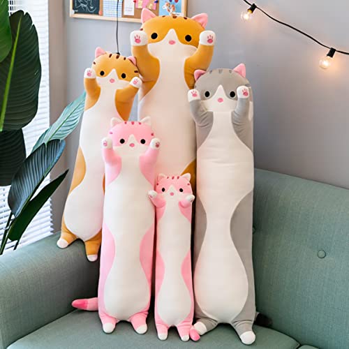 Rexinc Long Cat Plush Pillow Toy Sleeping Pillow Cute Cartoon Cat Stuffed Animals Soft Long Body Pillow Gift For Kids (27.55In,Pink) #TOP2