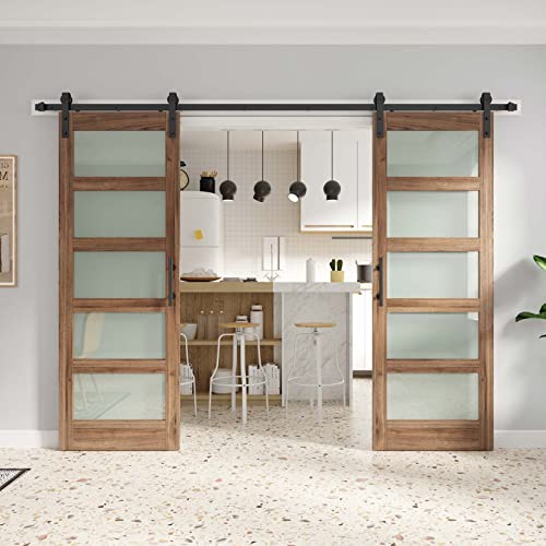 Image of FREDBECK 60 x 84 inch Frosted Glass Barn Doors with Hardware Kit Included