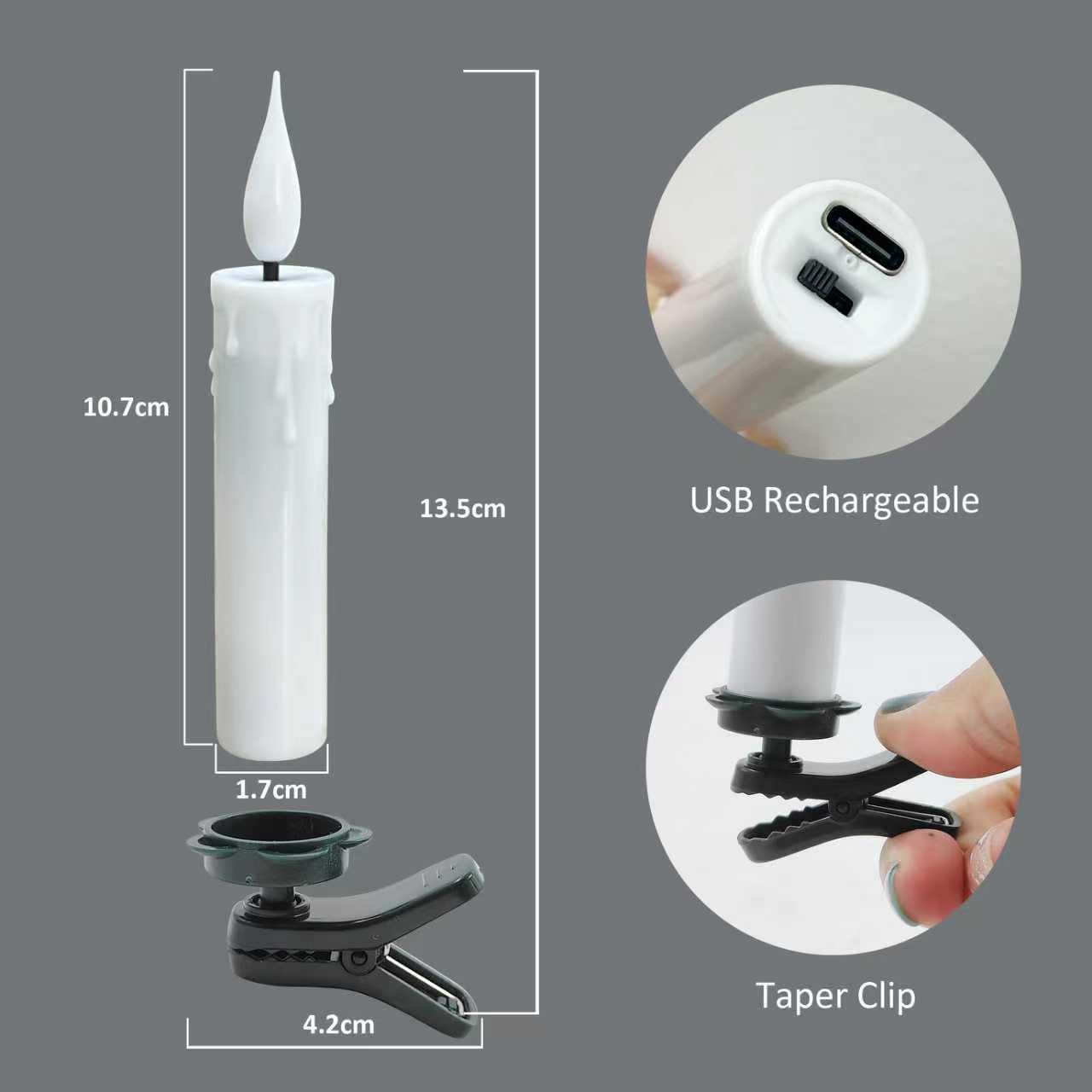 10 candele a LED ricaricabili senza fiamma con stoppino bianco 3D, con clip rimovibili, telecomando a 8 tasti con timer, luce bianca calda per decorazioni natalizie