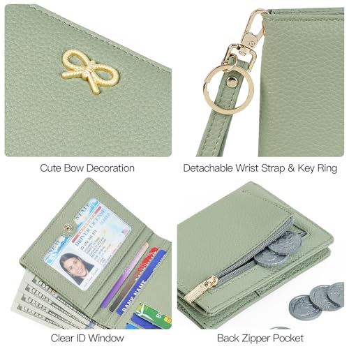 Image of GOIACII Women's Small Bifold Cute Bow Wallet Rfid Blocking Ladies Card holder Wristlet with Zipper Coin Pocket Green