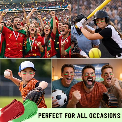 Image of BADCOLOR Portugal Red Green Face Body Paint Stick Set, Oil Based Sports Fan Makeup Stick, Waterproof Sweatproof Face Paint for Football, Rugby, Softball, Baseball, Lacrosse, Sports Accessories