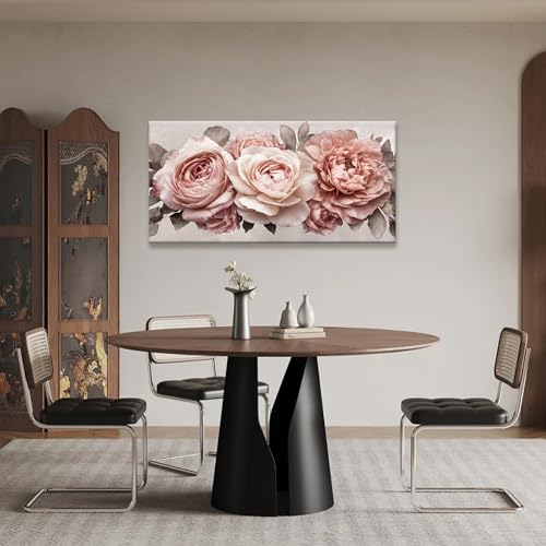 Image of TAIJXAGSG Canvas Art Wall Decor Pink Flowers Print Paintings Flower White Wall Art Prints Ready To Hang For Bathroom Bedroom Kitchen Office Home Aesthetic Decoration Artwork 20 inch x 40 inch