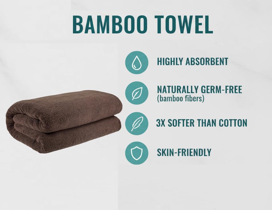 Image of IVAZA Ultimate Luxury with Our 600 GSM Bamboo Bath Towel - 3X The Softness of Cotton with Ultra-Absorbent, Eco-Friendly Fibers for a Spa-Like Feel at Home (120x60 cm) Pack of 2 Beige & Light Grey
