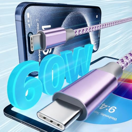 Image of KYEHD USB C Cable,3 Pack 10FT 60W Fast Charging USB C to USB C Cable, Durable Type C Charger Cable for iPhone 17 /16 /15 /iPad MacBook CarPlay and More