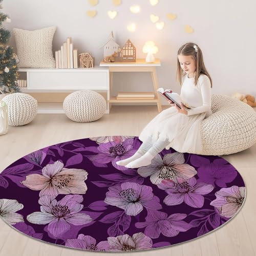 Tapis de sol salon imprimé fleurs peintes à la main design violet - 5