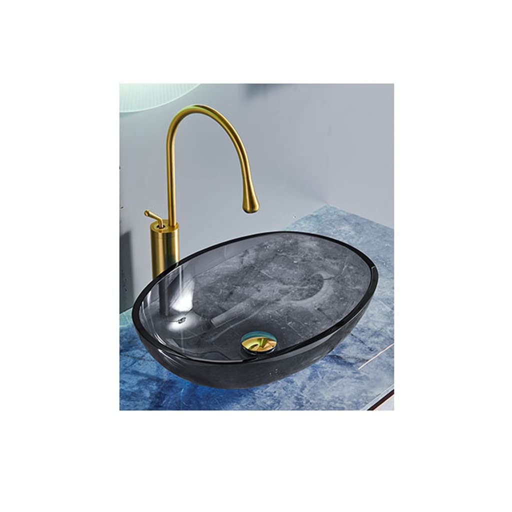 Waschbecken für Badezimmer, zum Einbauen, für Schiff, Toilette, Waschbecken, einfach, Waschbecken aus gehärtetem Glas, Hoteltheke, Waschbecken für Badezimmer (C, Sink Set)