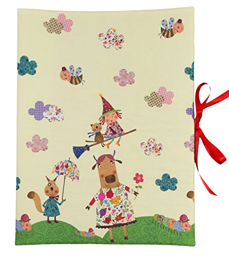 bettina bruder - Sammelmappe DIN A3 - innen 30 Sichthüllen - Hexe Katze Patchwork hellgelb bunt