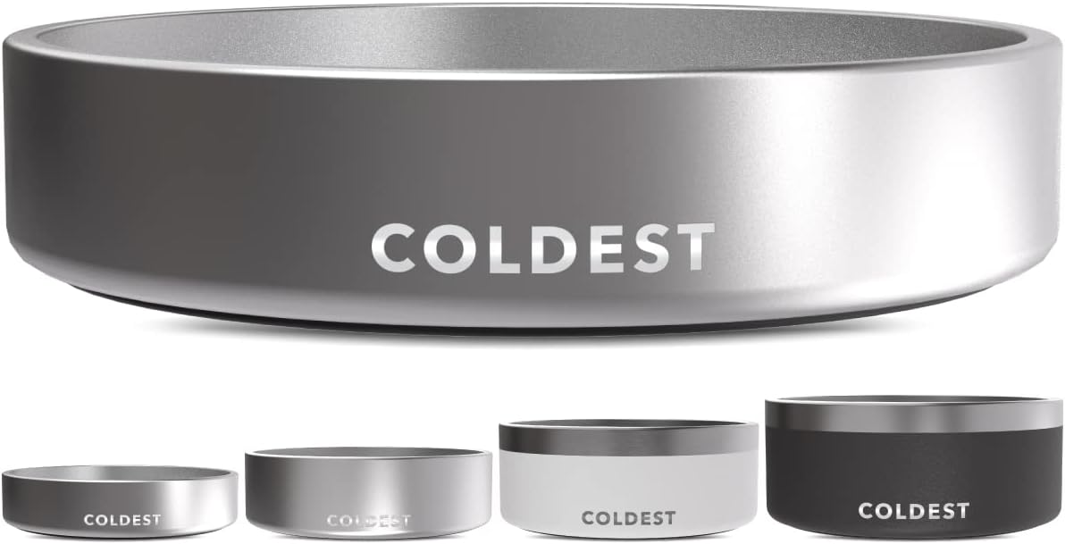 Coldest Dog Bowl - Anti Rust Metal, Non Slip, 3 Layers Insulated Stainless Steel Dog Bowls - Spill Proof & Heavy Duty - Water Bowl for Dogs, Cats, Dish Washer Safe (21 oz, Polished Stainless Steel)