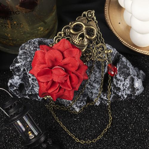 Image of Vintage Skull Rose Tassel Chain Pin Brooch for Men & Women - Punk, Gothic Suit Tie Lapel Pin Clip - Perfect Boyfriend Gifts