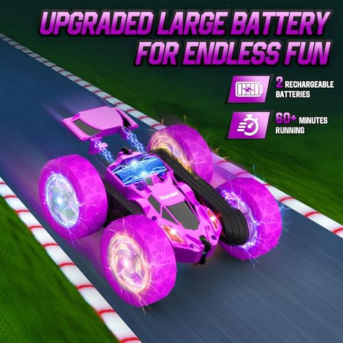 Image of Hamdol Remote Control Car for Kids, Stunt RC Cars with Cool Wheel Lights, Double-Sided Driving, 360-degree Rotation Boys & Girls Toys for Ages 6 7 8 9 10-12 Kids, Valentines, Birthday Idea