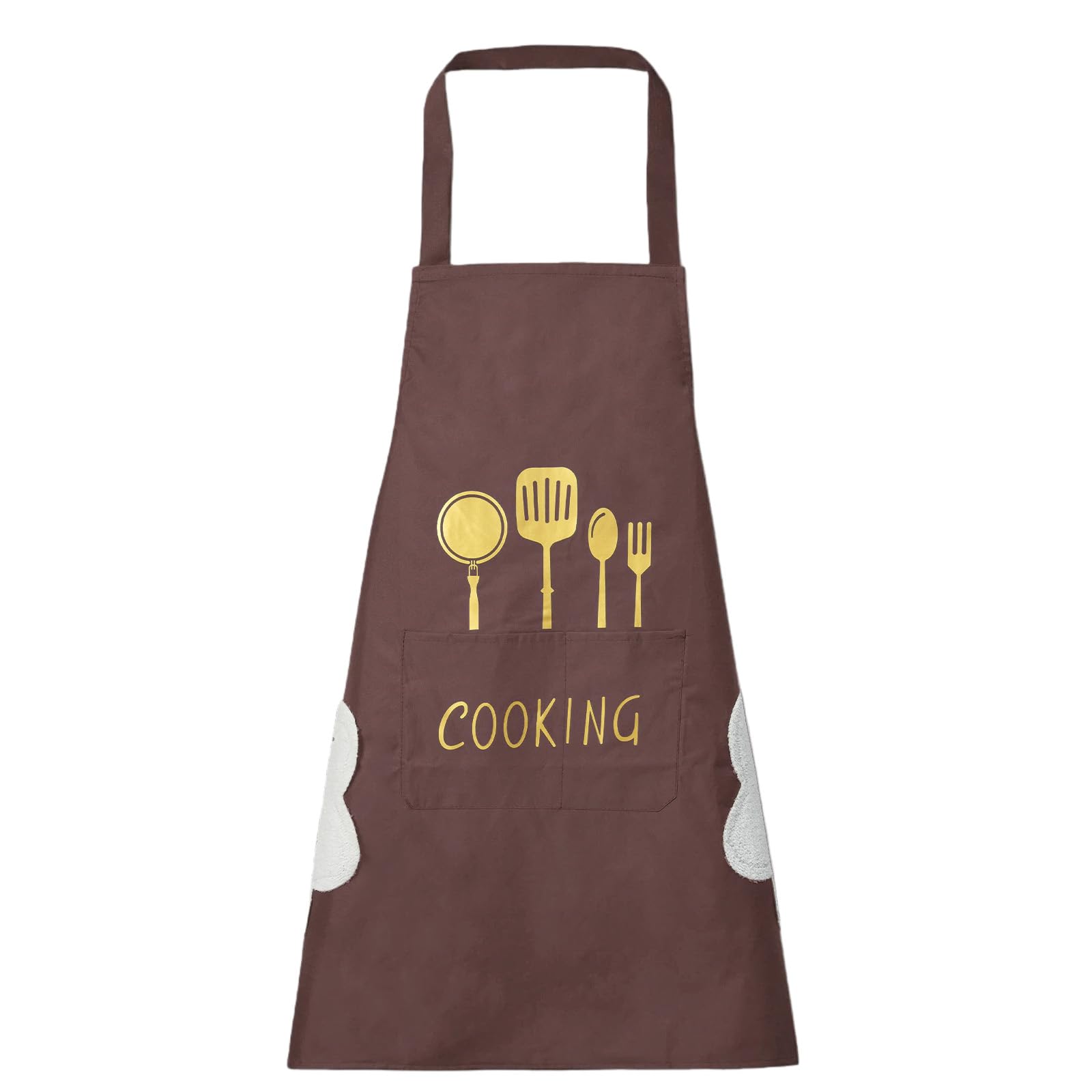 Dillman Unisex Brown Women Kitchen Apron With Hand Wipe Pockets, Big Pocket, Waterproof For Cooking Baking, Large