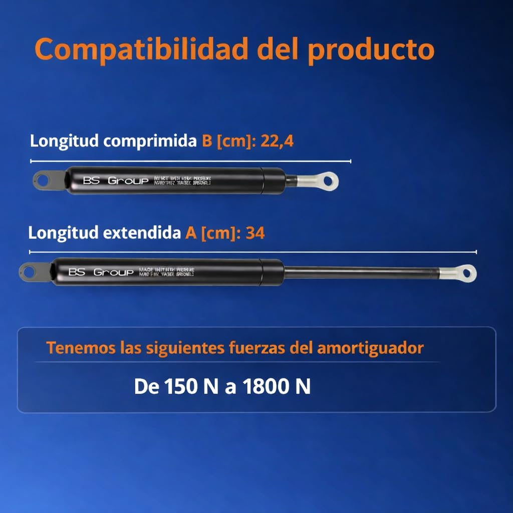 Bisagra Elevable con Pistón de Gas para Canapé Abatible, 150-1800N, Herraje Reforzado, Sistema Hidráulico Resistente, Amortiguador para Cama con Arcón (1250N)