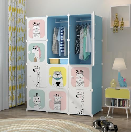 Image of Plastic Wardrobe for Kids Clothes - Durable, Easy to Use Anti-Skid & Non-Slip Effective Professional Collapsible Wardrobe, Plastic Cupboard for Kids, Foldable Almirah (Blue-KTH3,12-Door)
