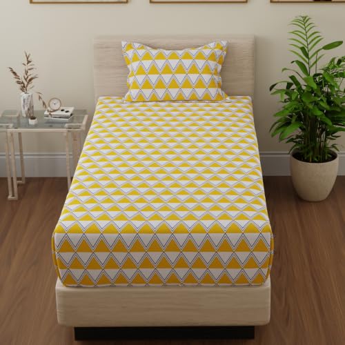 Image of Huesland by Ahmedabad Cotton 144 TC Cotton Elastic Fitted Bedsheet for Single Bed with 1 Pillow Cover | 36 x 78 inches