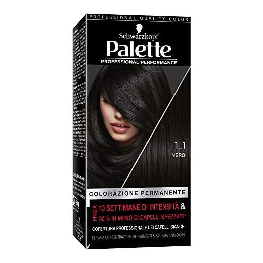 Schwarzkopf, Palette Colorazione Permanente, Tinta per Capelli, Crema Colorante Professionale, Copertura dei Capelli Bianchi, Sistema Anti-danni, Tonalità 1-1 Nero