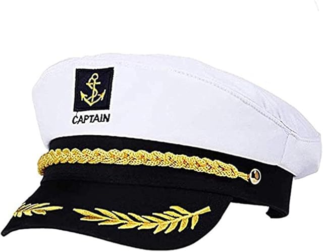 Pro-Noke Timers Captain Yacht Adults Hat Sailor Cap Adjustable Cosplay Cap Party Accessory for Men and Women (white)