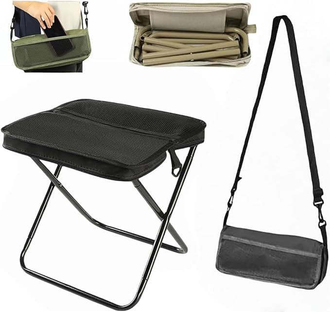 Eunmsi Foldable Backpack Stool,Mini Outdoor Camping Stool,Small Foldable Fishing Chair,Lightweight Outdoor Seat with Adjustable Strap,Portable Camping Stools & Collapsible Chair (Black, S)