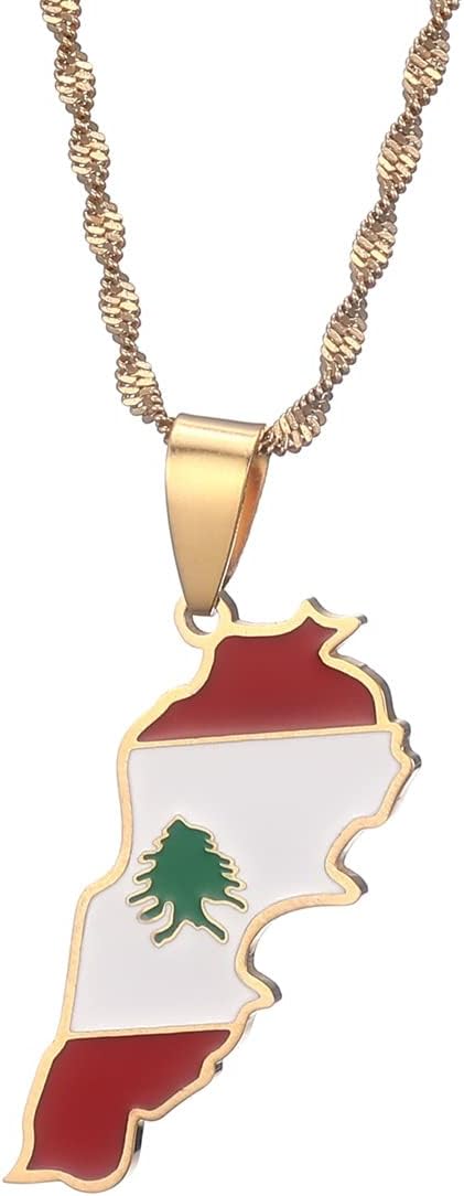 Yongkan JewelryLiban Map Flag Pendant Necklace Lebanon Maps Chain Necklaces Women Men Jewelry