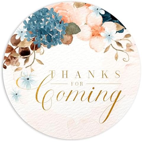 Mobiusea Creation Blue Dusty Blush Pink Floral Thank You for Coming Stickers | 2 inch | Gold Foil | 60pcs Waterproof Thank You Stickers Wedding Labels for Wedding, Bridal Shower, Baby Shower Cover
