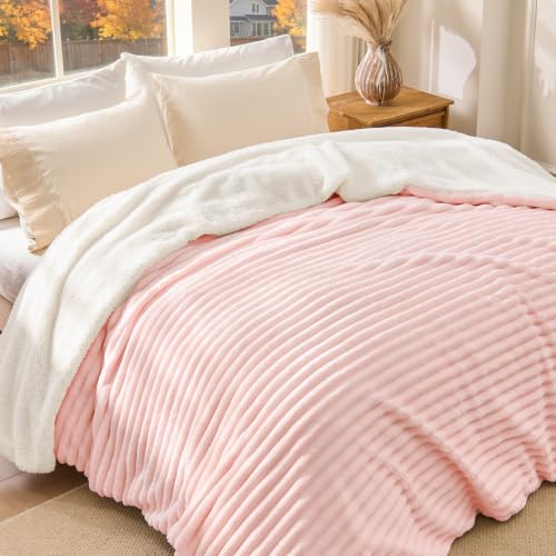Image of BEDELITE Soft Sherpa King Blanket for Couch, Fluffy Gift, Pink, 104x90