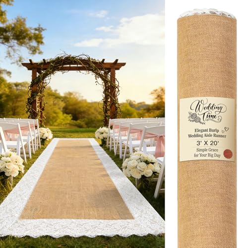 3FT x 20FT Natural Burlap Wedding Aisle Runner Outdoor Aisle Runner for Wedding Ceremony with Lace Rustic Jute Carpet Rug Beach Wedding Decor Aisle Decor for Church Lawn Garden Reception