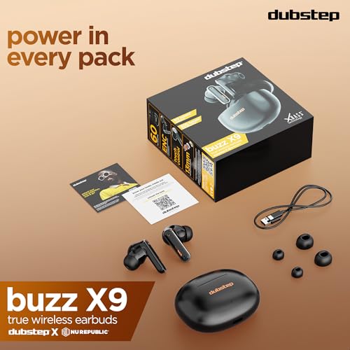 Image of Dubstep Buzz X9 Wireless Earbuds, 60hrs Playtime, 13mm Neodymium Drivers, XBass Technology, ENC Mics, Type-C Fast Charging (Dark Black)