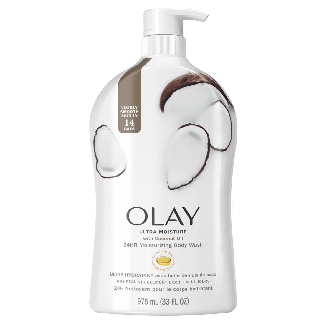 Olay Body Wash for Women, Ultra Moisture, 24hr Moisturizing, Hydrating & Refreshing, B3 Vitamin Complex, Free of Parabens & Phthalates, For All Skin Types, Coconut Oil Scent, 33 fl oz (Pack of 4)