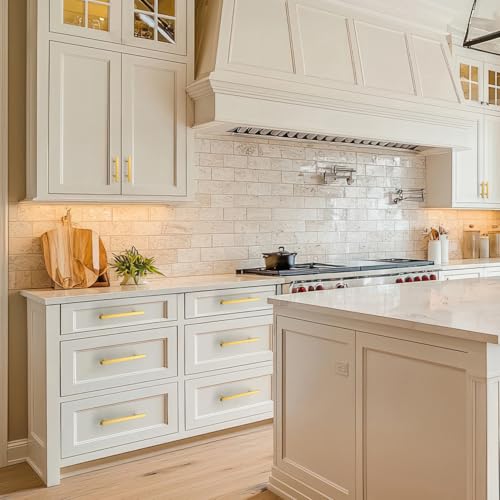 Image of Ravinte 20 Pack Cabinet Knobs and Handles - 2 Inch Gold Square T Knobs for Kitchen Cabinets and Drawers - Single Hole Pulls With Mounting Template