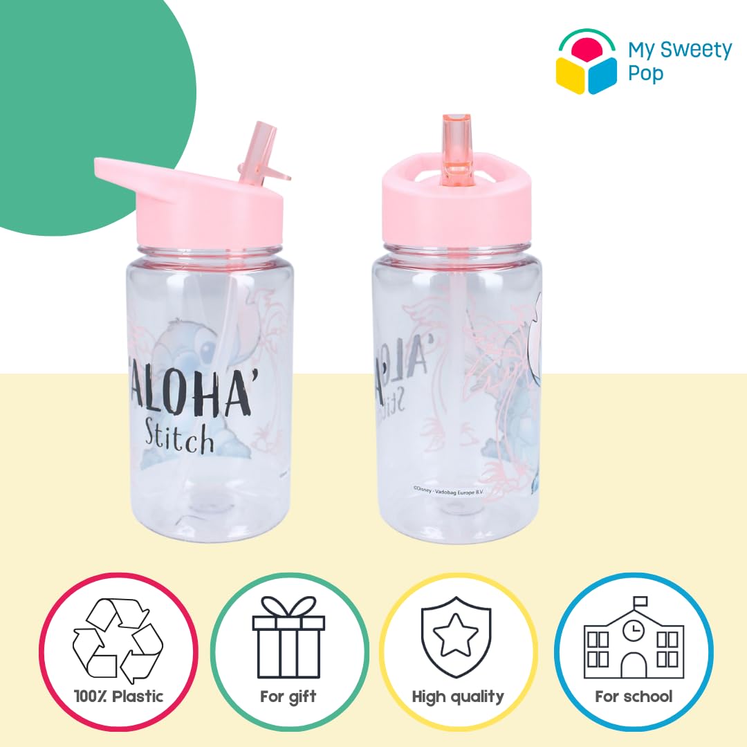 My sweety pop, Stitch Plastic Water Bottle, For Children, Nursery, Preschool, School, Holiday, Meal, 12cm, 450ml, Hydration - Image 4