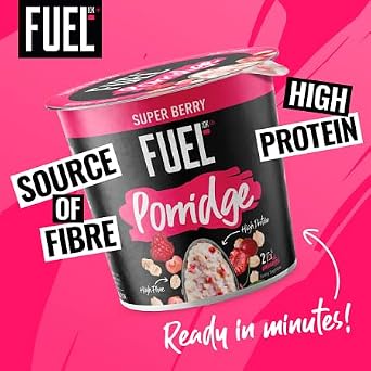 FUEL10K High Protein Super Berry Porridge Pot, 70g (8-Pack) | 13g Protein, Source of Fibre, Quick & Easy, Vegetarian-Friendly, Just Add Water, Convenient Breakfast