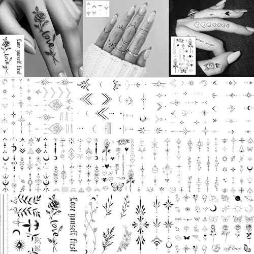 18 Sheets Fashion Y2K Geometric Lotus Arrow Temporary Tattoos For Men Women Adults Finger Hands,...