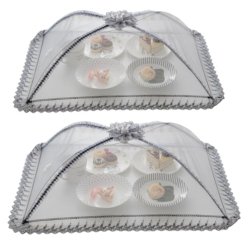 2 ombrelloni per alimenti, 50 x 70 cm, in rete, riutilizzabili, pieghevoli, per picnic all'aperto, per tenere lontane mosche, insetti, zanzare