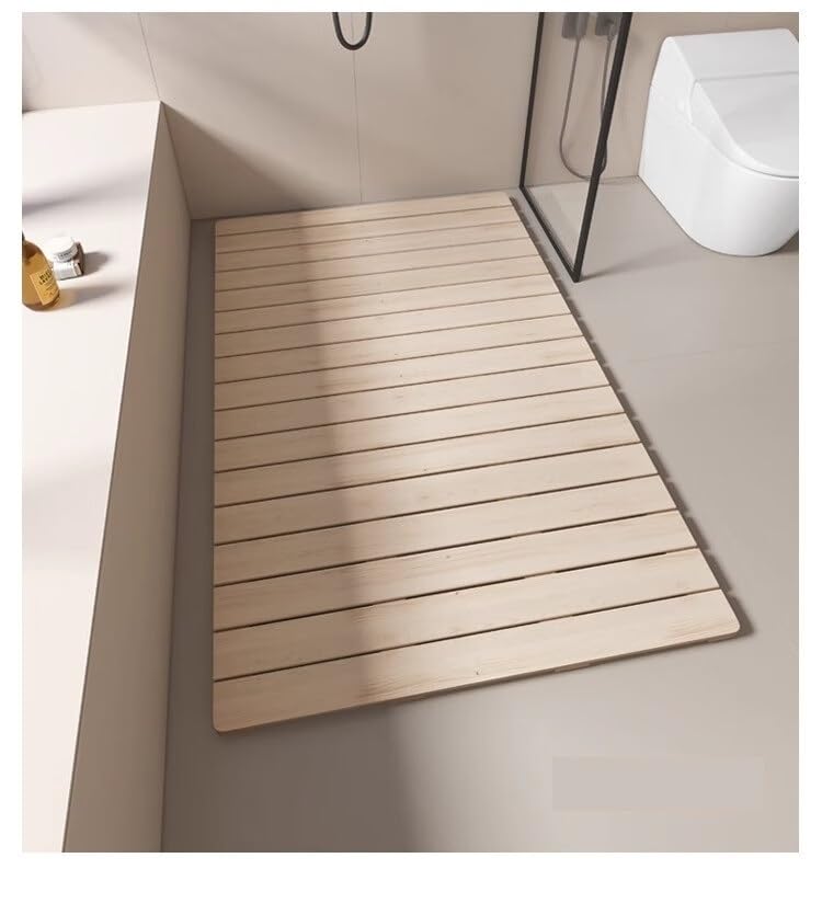 AEDNX 20 24 26 30 32 36 40 44 Inch Teak Wood Shower Mat for Indoor/Outdoor Shower, Large Non-Slip Wooden Shower Mat with Non-Slip Feet?Customizable Size(20x40in(50x102cm)