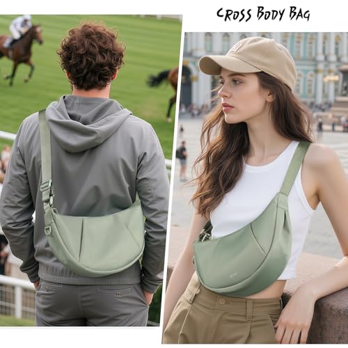 BITUOR Cossbody Bag Damen & Herren Medium 8.2L Umhängetasche im Halbmond Style Halbrunde Schultertasche Casual schultertasche für Reisen Arbeit Freizeit,Doppelte Anti-Diebstahl Wasserabweisend Design