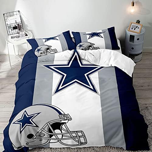 VIVIHOME 2PCS American Football Duvet Cover Set, Twin Bedding Sets, Sports Bedding, Grey White Navy Blue Striped Comforter Cover, Modern Bedroom Decor for Men Husband Boyfriend Teen Boy, 1 Pillow Sham