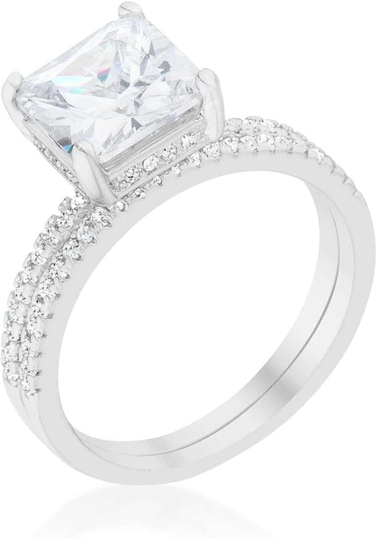 Princess Solitaire Wedding Set Ring Size 8
