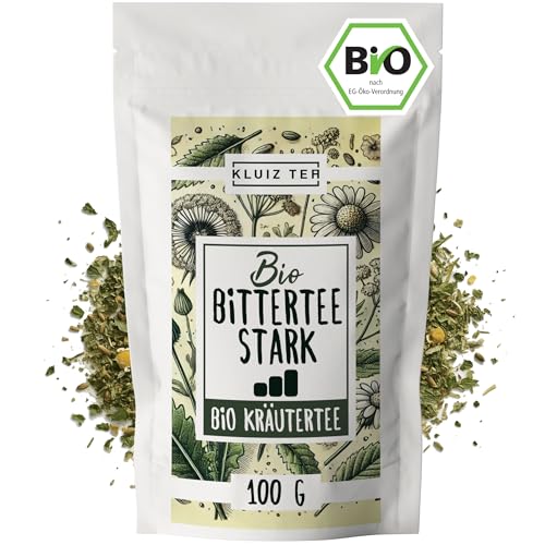 Bio Bittertee Stark - 100 Gramm Bittertee Bio lose I Bitterstoff Tee mit Löwenzahn Mariendistel Wermut und weiteren Bitterkräutern I Kräuter Tee Bitterstoffe by KLUIZ TEA