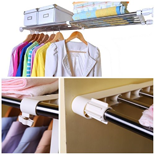 BAOYOUNI Erweiterbar Kleiderschrank Einlegeböden Schrankregal Einstellbare Lagerregal Schrank DIY Organizer Kleiderstangen Regalteiler für Küche Badezimmer Schlafzimmer 60-80cm