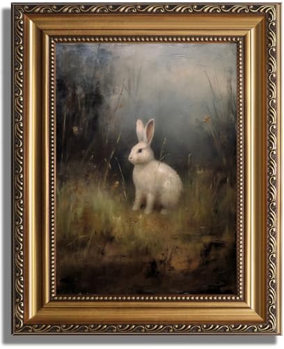 Peinture à l'huile rétro lapin encadrée avec finitions artistiques premium