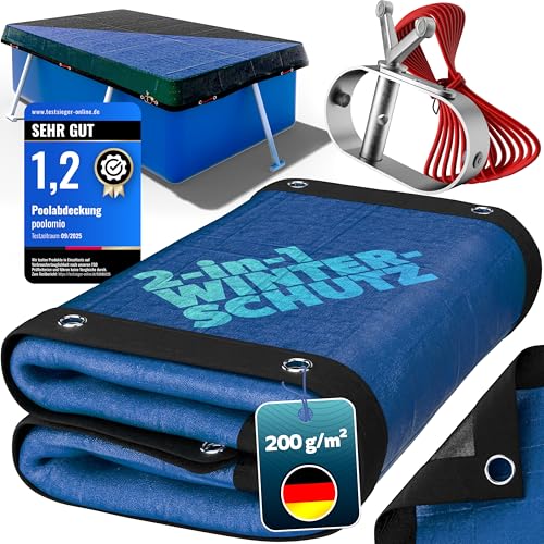 poolomio® Poolabdeckung rechteckig 600 x 300 cm | 2in1 Solarplane & Winterabdeckung 6x3 m | Robuste 200g/m² PE Poolplane Abdeckplane | UV-beständig, Algen- & Schmutzschutz | Planenmaß: 680 x 480 cm