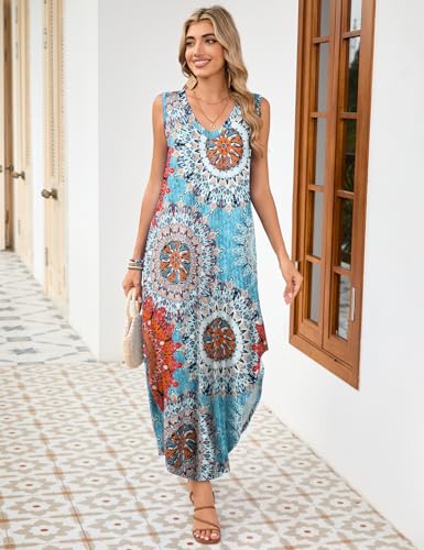 Image of JollieLovin Women Plus Size Summer Tank Maxi Dresses Sleeveless Causal V Neck Beach Long Dresses Swim Cover up (L-5X)