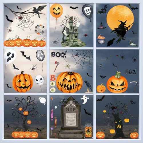 SILARLAIT Pegatinas de Halloween para Ventana, 10 Piezas Pegatina Ventana Halloween, Reposicionable y Reutilizable, Pegatinas Decoración ventanas