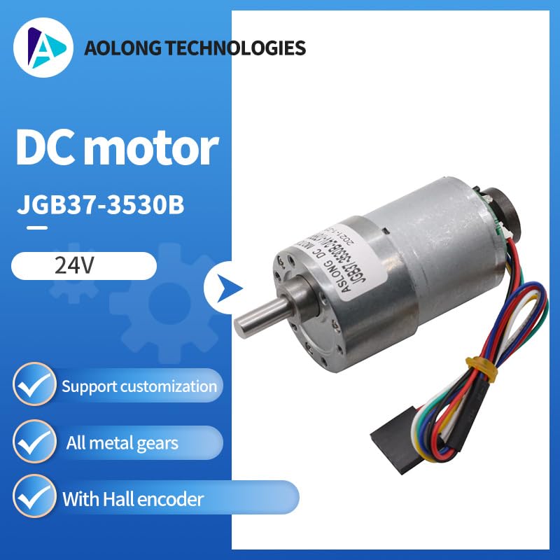 AOLONG For JGB37-3530B 12v 24v High Torque Low Rpm Permanent Magnet Mini Micro DC Gear Motor With Encoder For Testing Speed - (Speed(RPM): 111, Voltage(V): 24V)