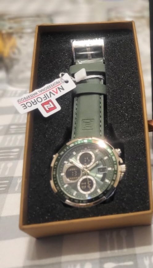 Orologio analogico digitale da uomo al quarzo con cinturino in pelle - stile militare, impermeabile, multifunzione, LED, data e cronografo - sportivo ed elegante