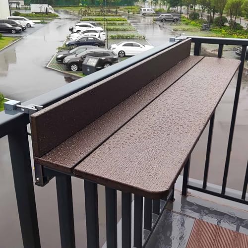 Mesa de balcón con barandilla colgante para patio, madera y aleación de aluminio, impermeable y resistente al calor, fuerte capacidad de carga, 120 x 27 cm